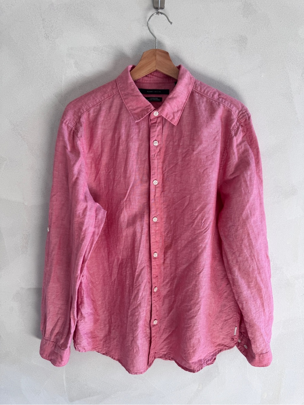 Perry Ellis - Salmon Pink Long-Sleeve Button-Down Linen Shirt